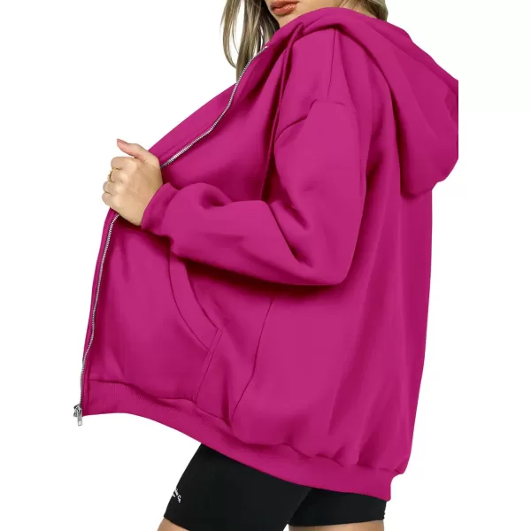 imagePRETTYGARDEN Womens Zip Up Y2K Hoodies Casual Long Sleeve Track Jackets With PocketsRose Red