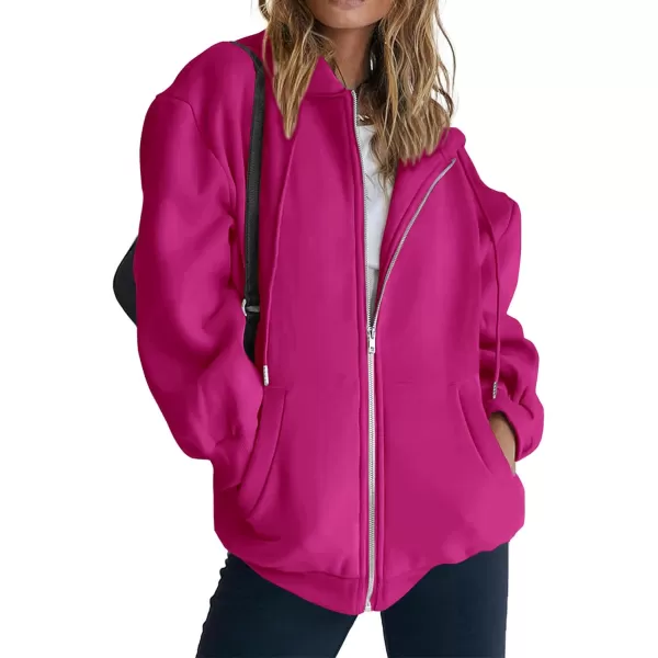 imagePRETTYGARDEN Womens Zip Up Y2K Hoodies Casual Long Sleeve Track Jackets With PocketsRose Red
