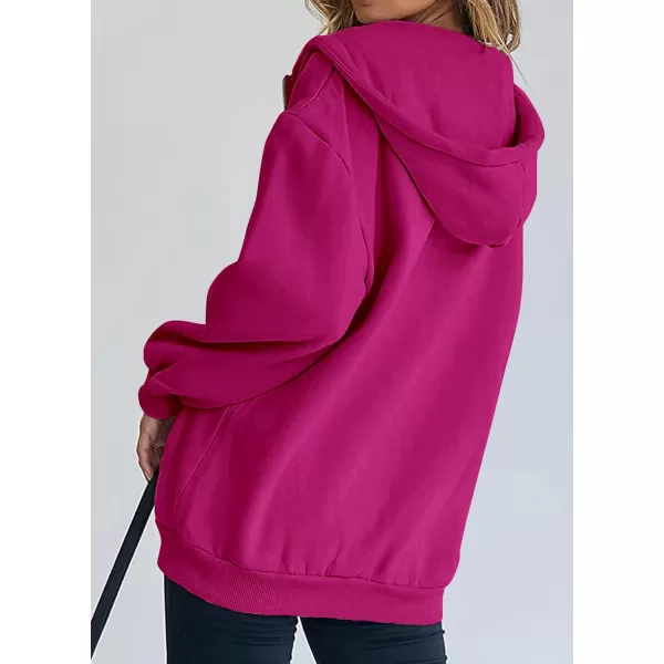 imagePRETTYGARDEN Womens Zip Up Y2K Hoodies Casual Long Sleeve Track Jackets With PocketsRose Red