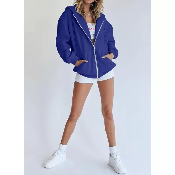imagePRETTYGARDEN Womens Zip Up Y2K Hoodies Casual Long Sleeve Track Jackets With PocketsRoyal Blue
