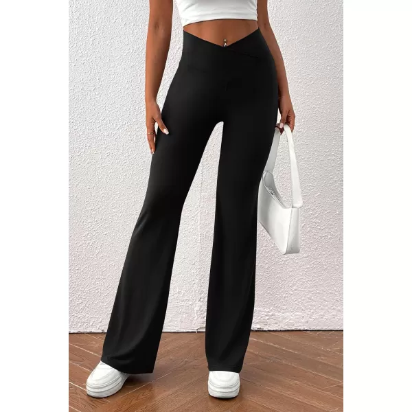imagePretty Garden Womens Flare Leggings Tummy Control High Waisted Sweatpants Casual Bell Bottom Bootcut Yoga PantsSolid Black