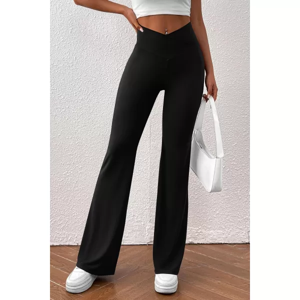 imagePretty Garden Womens Flare Leggings Tummy Control High Waisted Sweatpants Casual Bell Bottom Bootcut Yoga PantsSolid Black