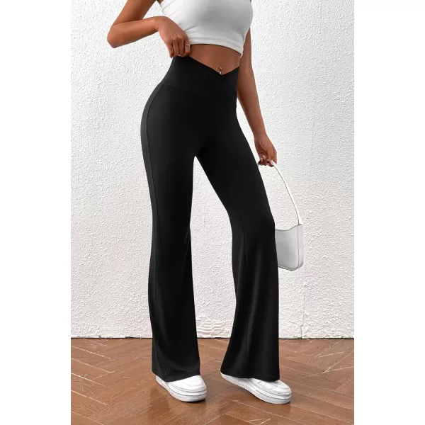 imagePretty Garden Womens Flare Leggings Tummy Control High Waisted Sweatpants Casual Bell Bottom Bootcut Yoga PantsSolid Black