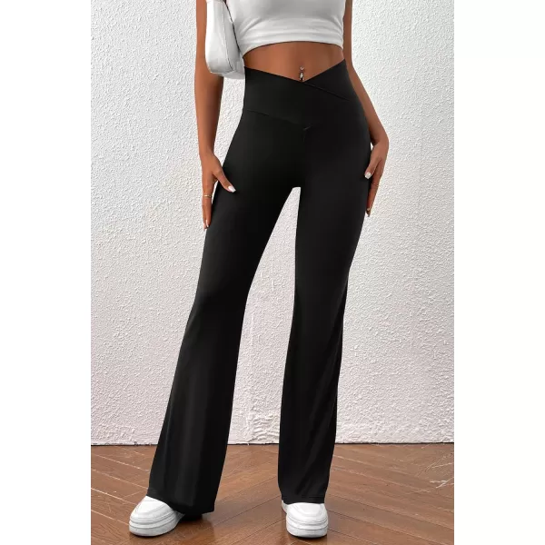 imagePretty Garden Womens Flare Leggings Tummy Control High Waisted Sweatpants Casual Bell Bottom Bootcut Yoga PantsSolid Black