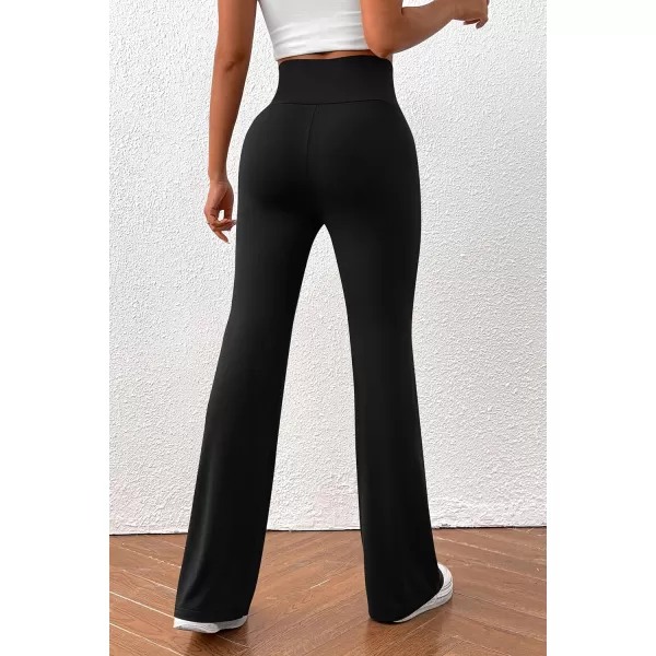 imagePretty Garden Womens Flare Leggings Tummy Control High Waisted Sweatpants Casual Bell Bottom Bootcut Yoga PantsSolid Black