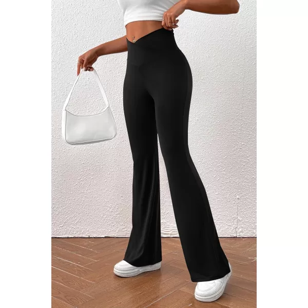 imagePretty Garden Womens Flare Leggings Tummy Control High Waisted Sweatpants Casual Bell Bottom Bootcut Yoga PantsSolid Black