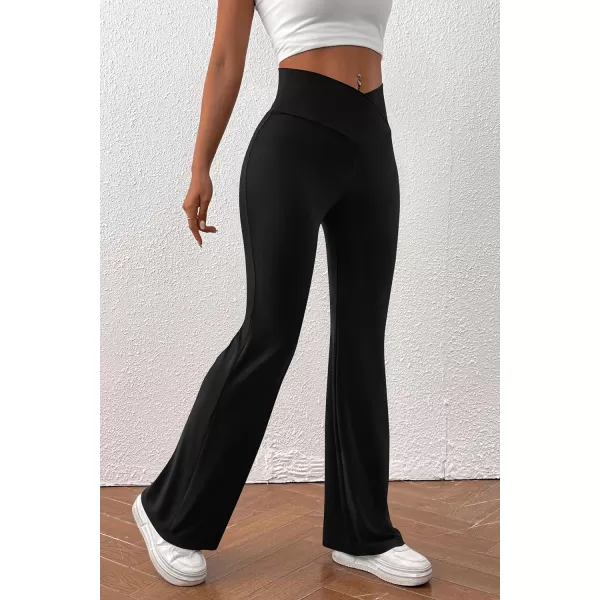 imagePretty Garden Womens Flare Leggings Tummy Control High Waisted Sweatpants Casual Bell Bottom Bootcut Yoga PantsSolid Black
