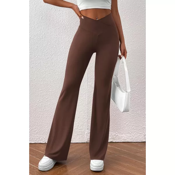 imagePretty Garden Womens Flare Leggings Tummy Control High Waisted Sweatpants Casual Bell Bottom Bootcut Yoga PantsSolid Coffee