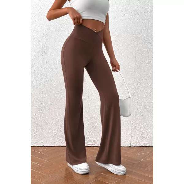 imagePretty Garden Womens Flare Leggings Tummy Control High Waisted Sweatpants Casual Bell Bottom Bootcut Yoga PantsSolid Coffee