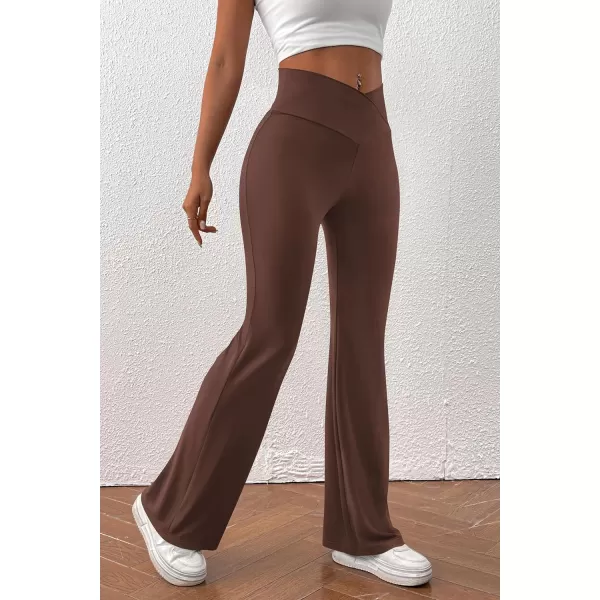 imagePretty Garden Womens Flare Leggings Tummy Control High Waisted Sweatpants Casual Bell Bottom Bootcut Yoga PantsSolid Coffee