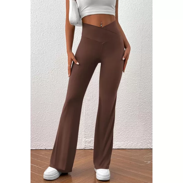 imagePretty Garden Womens Flare Leggings Tummy Control High Waisted Sweatpants Casual Bell Bottom Bootcut Yoga PantsSolid Coffee