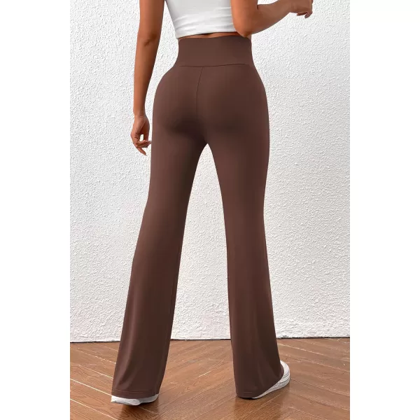 imagePretty Garden Womens Flare Leggings Tummy Control High Waisted Sweatpants Casual Bell Bottom Bootcut Yoga PantsSolid Coffee