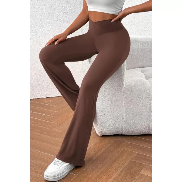 imagePretty Garden Womens Flare Leggings Tummy Control High Waisted Sweatpants Casual Bell Bottom Bootcut Yoga PantsSolid Coffee
