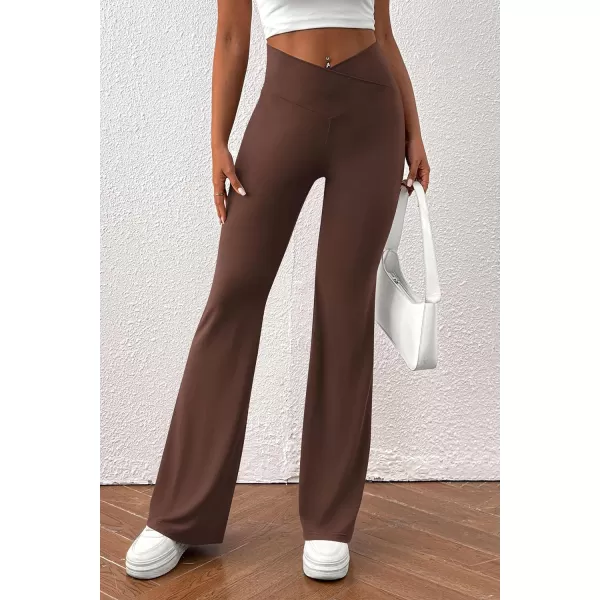imagePretty Garden Womens Flare Leggings Tummy Control High Waisted Sweatpants Casual Bell Bottom Bootcut Yoga PantsSolid Coffee