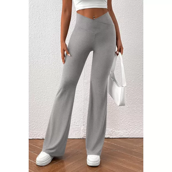 imagePretty Garden Womens Flare Leggings Tummy Control High Waisted Sweatpants Casual Bell Bottom Bootcut Yoga PantsSolid Light Grey
