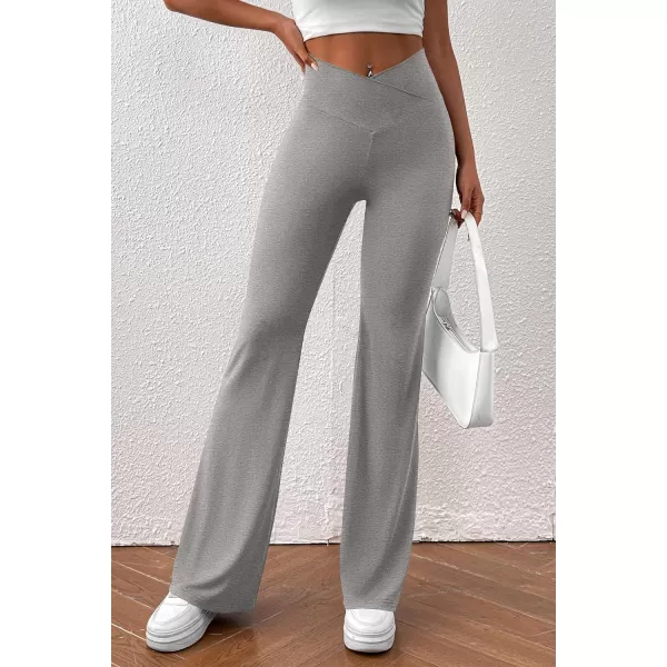 imagePretty Garden Womens Flare Leggings Tummy Control High Waisted Sweatpants Casual Bell Bottom Bootcut Yoga PantsSolid Light Grey