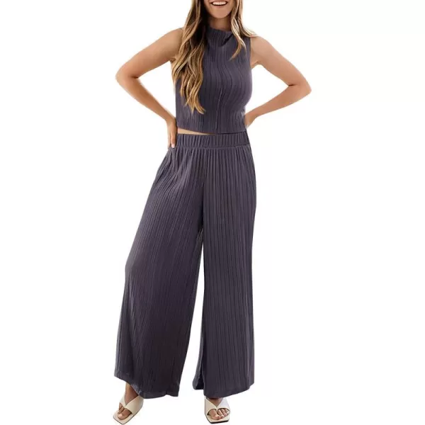imagePRETTYGARDEN 2 Piece Outfits for Women Summer Casual Tank Tops and Wide Leg Pants Lounge Sets TracksuitsDark Grey