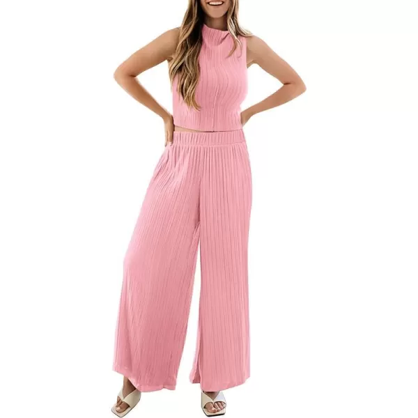imagePRETTYGARDEN 2 Piece Outfits for Women Summer Casual Tank Tops and Wide Leg Pants Lounge Sets TracksuitsLight Pink