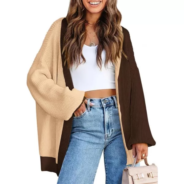 imagePRETTYGARDEN Fall Cardigan for Women 2023 Casual Long Sleeve Open Front Cable Knit Sweater OuterwearApricot Coffee