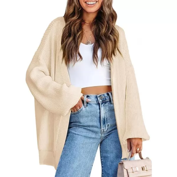 imagePRETTYGARDEN Fall Cardigan for Women 2023 Casual Long Sleeve Open Front Cable Knit Sweater OuterwearBeige Apricot