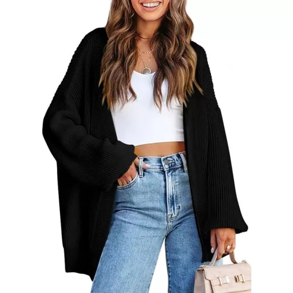 imagePRETTYGARDEN Fall Cardigan for Women 2023 Casual Long Sleeve Open Front Cable Knit Sweater OuterwearBlack