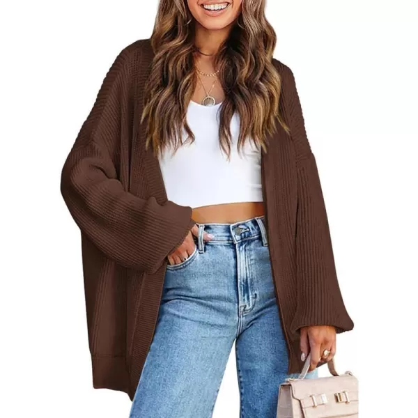 imagePRETTYGARDEN Fall Cardigan for Women 2023 Casual Long Sleeve Open Front Cable Knit Sweater OuterwearCoffee