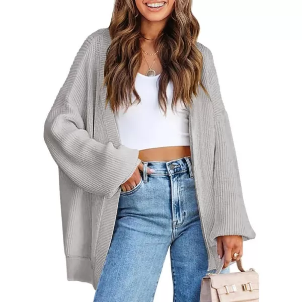 imagePRETTYGARDEN Fall Cardigan for Women 2023 Casual Long Sleeve Open Front Cable Knit Sweater OuterwearLight Grey