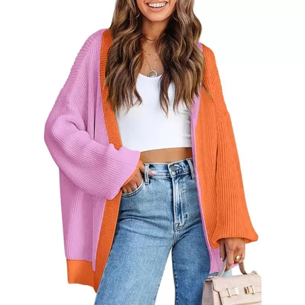 imagePRETTYGARDEN Fall Cardigan for Women 2023 Casual Long Sleeve Open Front Cable Knit Sweater OuterwearPink Orange