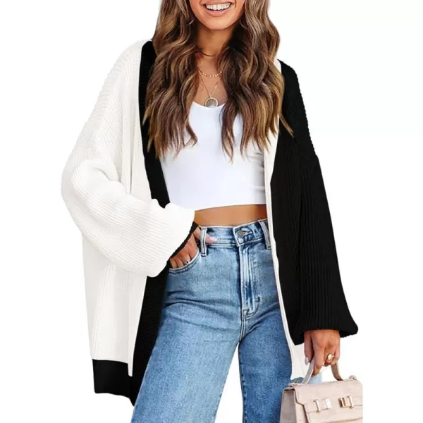 imagePRETTYGARDEN Fall Cardigan for Women 2023 Casual Long Sleeve Open Front Cable Knit Sweater OuterwearWhite Black