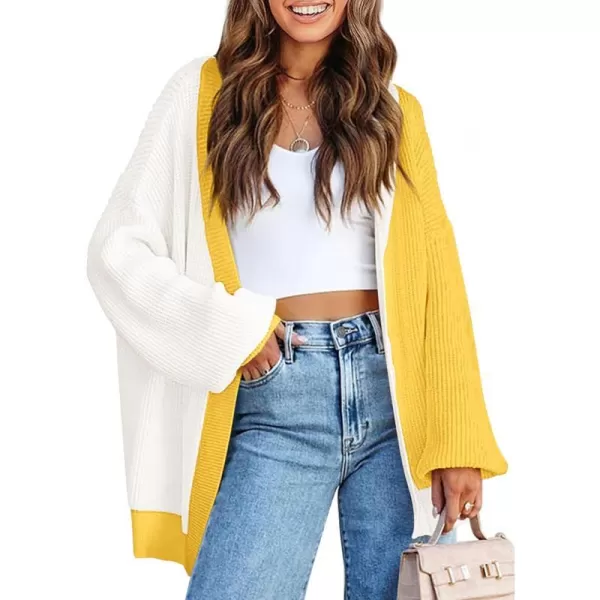 imagePRETTYGARDEN Fall Cardigan for Women 2023 Casual Long Sleeve Open Front Cable Knit Sweater OuterwearWhite Yellow