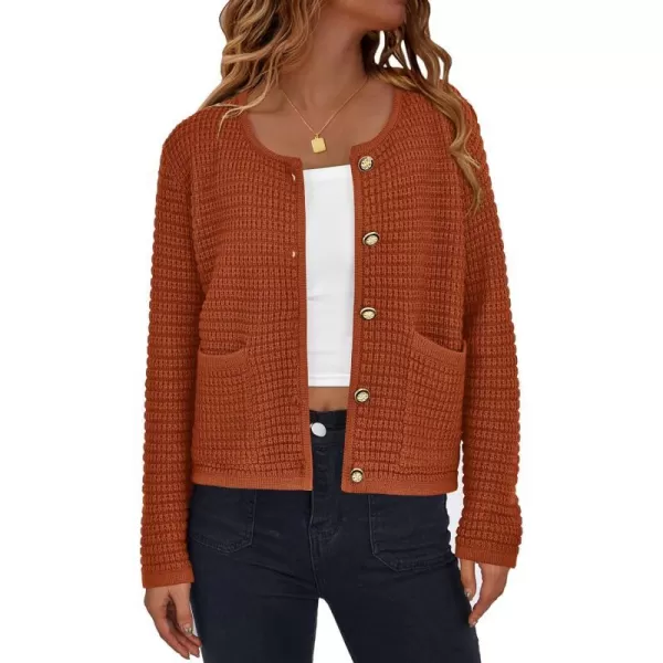 imagePRETTYGARDEN Open Front Cardigan Sweaters for Women Button Down Long Sleeve Casual Cute Knitted Shirts with PocketsCaramel