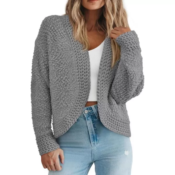 imagePRETTYGARDEN Open Front Fall Sweaters for Women 2023 Popcorn Long Sleeve Cardigan Knit Oversized Sherpa Sweater CoatGrey