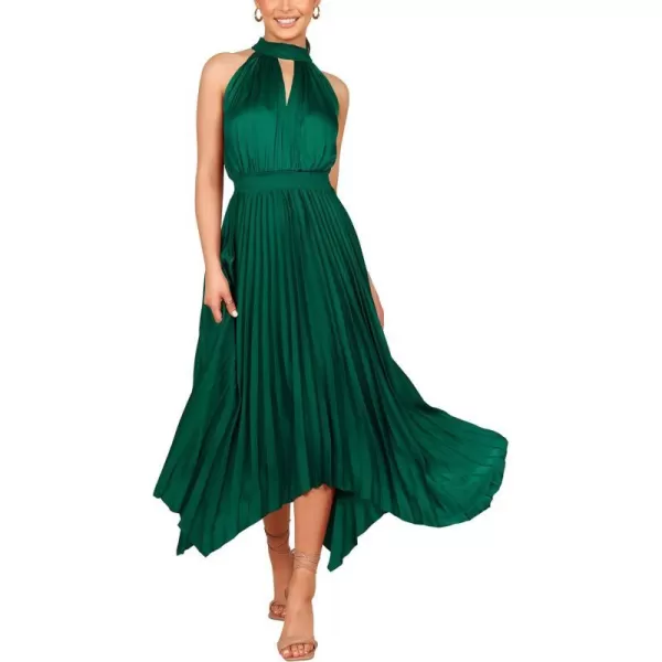 imagePRETTYGARDEN Summer Dress for Women Elegant Halter Neck Cut Out Irregular Hem Pleated Midi ALine Flowy DressesDark Green
