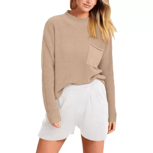 imagePRETTYGARDEN Women 2 Piece Knit Sweater Outfit Long Sleeve Pullover Top Wide Leg Shorts Loungewear Sweatsuits SetKhaki Beige White