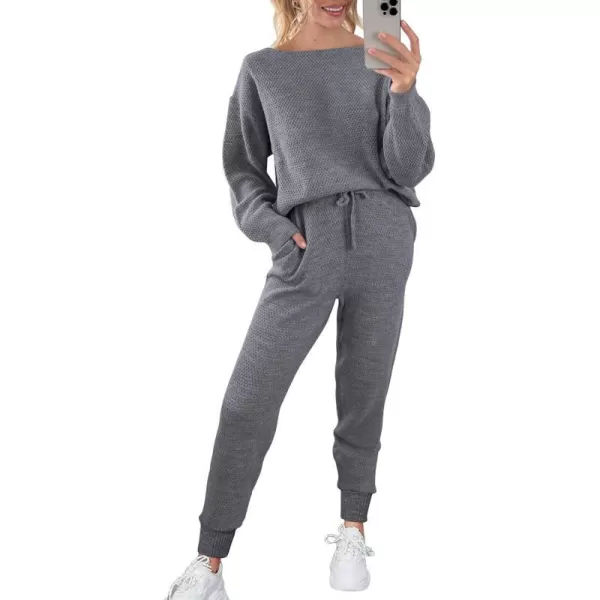 imagePRETTYGARDEN Women 2 Piece Outfits Long Sleeve Pullover Tops And Long Pants Tracksuit Sweater SetsGrey