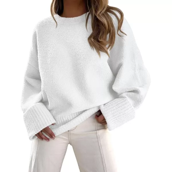 imagePRETTYGARDEN Women Fall Oversized Sweaters Casual Crewneck Pullover Long Sleeve Fuzzy Chunky Knit Tops BlouseBeige White
