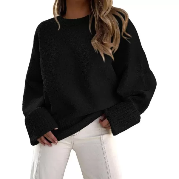 imagePRETTYGARDEN Women Fall Oversized Sweaters Casual Crewneck Pullover Long Sleeve Fuzzy Chunky Knit Tops BlouseBlack