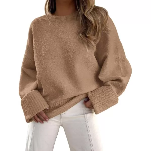 imagePRETTYGARDEN Women Fall Oversized Sweaters Casual Crewneck Pullover Long Sleeve Fuzzy Chunky Knit Tops BlouseKhaki