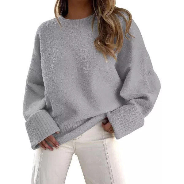 imagePRETTYGARDEN Women Fall Oversized Sweaters Casual Crewneck Pullover Long Sleeve Fuzzy Chunky Knit Tops BlouseLight Grey