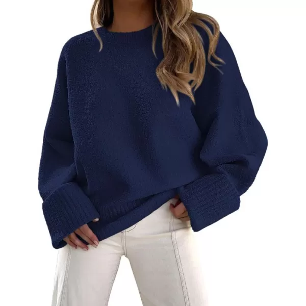 imagePRETTYGARDEN Women Fall Oversized Sweaters Casual Crewneck Pullover Long Sleeve Fuzzy Chunky Knit Tops BlouseNavy