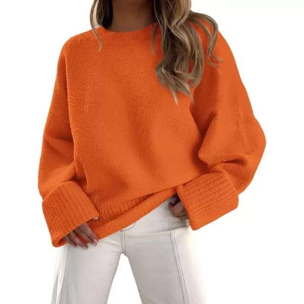 imagePRETTYGARDEN Women Fall Oversized Sweaters Casual Crewneck Pullover Long Sleeve Fuzzy Chunky Knit Tops BlouseOrange