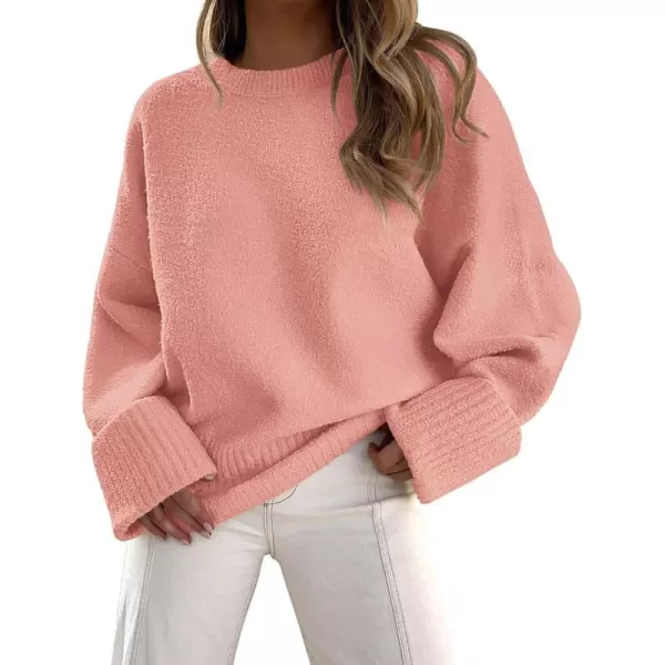 imagePRETTYGARDEN Women Fall Oversized Sweaters Casual Crewneck Pullover Long Sleeve Fuzzy Chunky Knit Tops BlousePink
