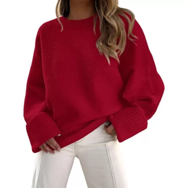 imagePRETTYGARDEN Women Fall Oversized Sweaters Casual Crewneck Pullover Long Sleeve Fuzzy Chunky Knit Tops BlouseRed