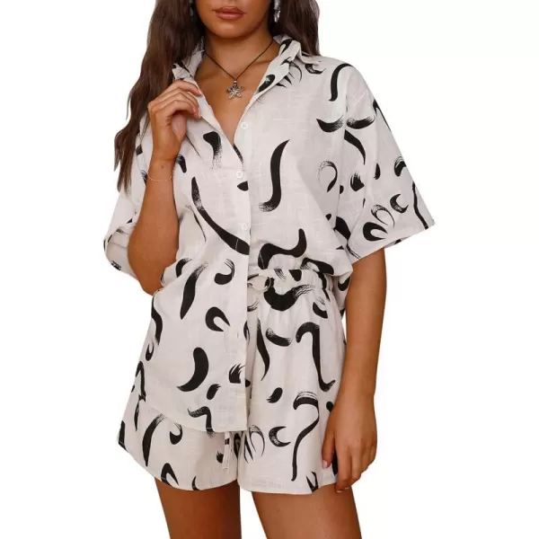 imagePRETTYGARDEN Women Summer 2 Piece Beach Outfits Printed Short Sleeve Tops Lounge Shorts Casual Tracksuit SetBlack Brush