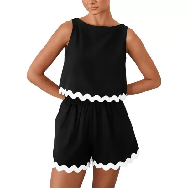 imagePRETTYGARDEN Womens 2 Piece Beach Vacation Outfits Casual Cropped Tank Top High Waist Shorts Set TracksuitBlack