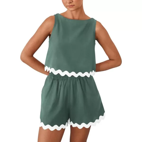 imagePRETTYGARDEN Womens 2 Piece Beach Vacation Outfits Casual Cropped Tank Top High Waist Shorts Set TracksuitGreen