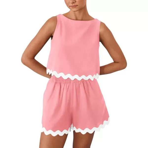 imagePRETTYGARDEN Womens 2 Piece Beach Vacation Outfits Casual Cropped Tank Top High Waist Shorts Set TracksuitPink