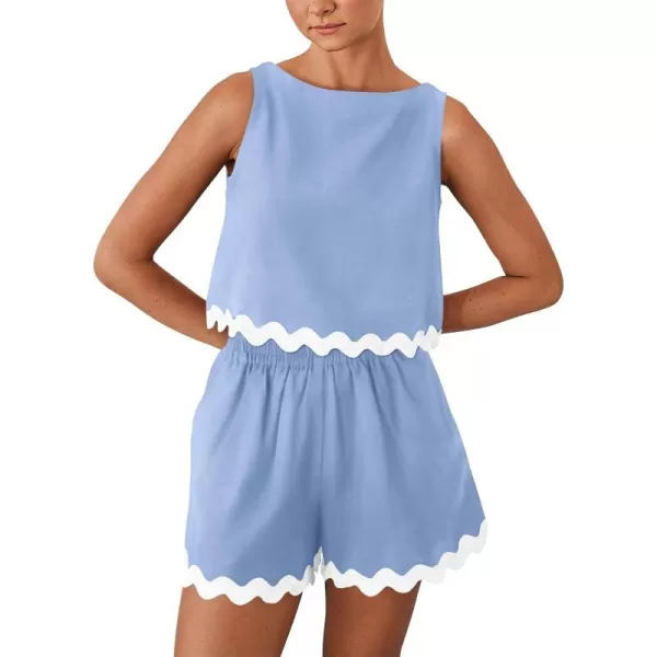 imagePRETTYGARDEN Womens 2 Piece Beach Vacation Outfits Casual Cropped Tank Top High Waist Shorts Set TracksuitSky Blue