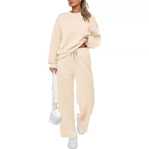imagePRETTYGARDEN Womens 2 Piece Outfits 2023 Fall Long Sleeve Pullover Tops And Long Pants Lounge Sets TracksuitBeige