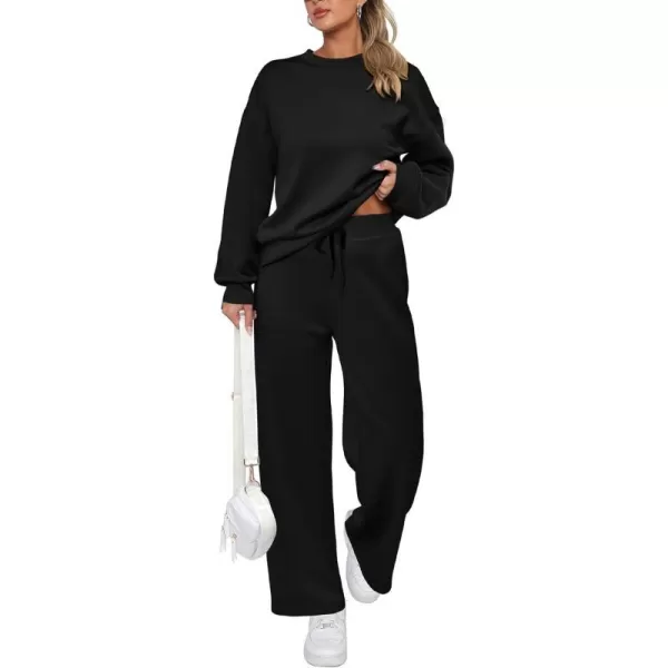 imagePRETTYGARDEN Womens 2 Piece Outfits 2023 Fall Long Sleeve Pullover Tops And Long Pants Lounge Sets TracksuitBlack